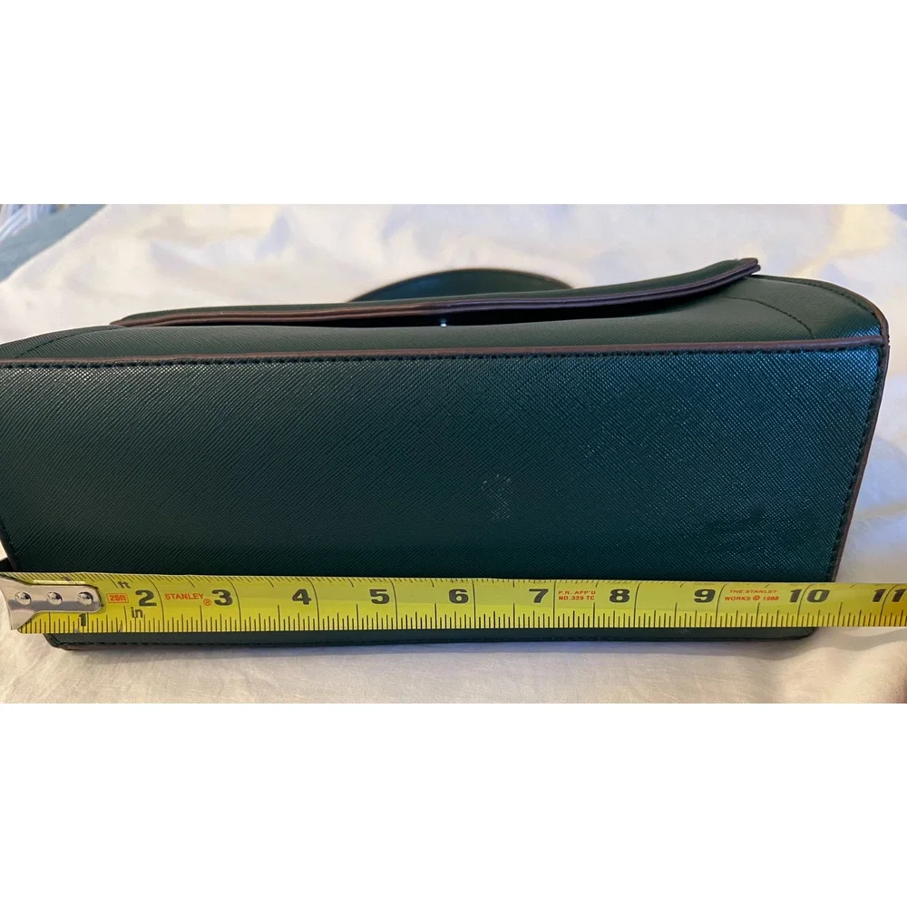 Anne Klein Purse Green Satchel Signature Top Handle Handbag Snap Close Zip Pocke